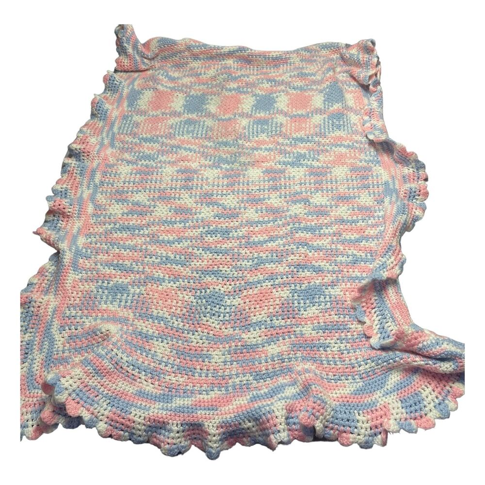 Baby Blanket Stepping Stone Knit Scalloped Edge Multicolor 38" x 58"